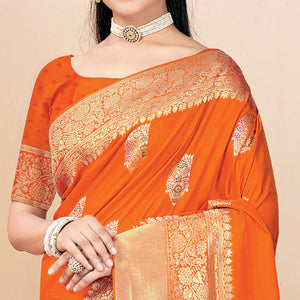 Orange Festive Wear Woven Banarasi Silk Saree - Peachmode