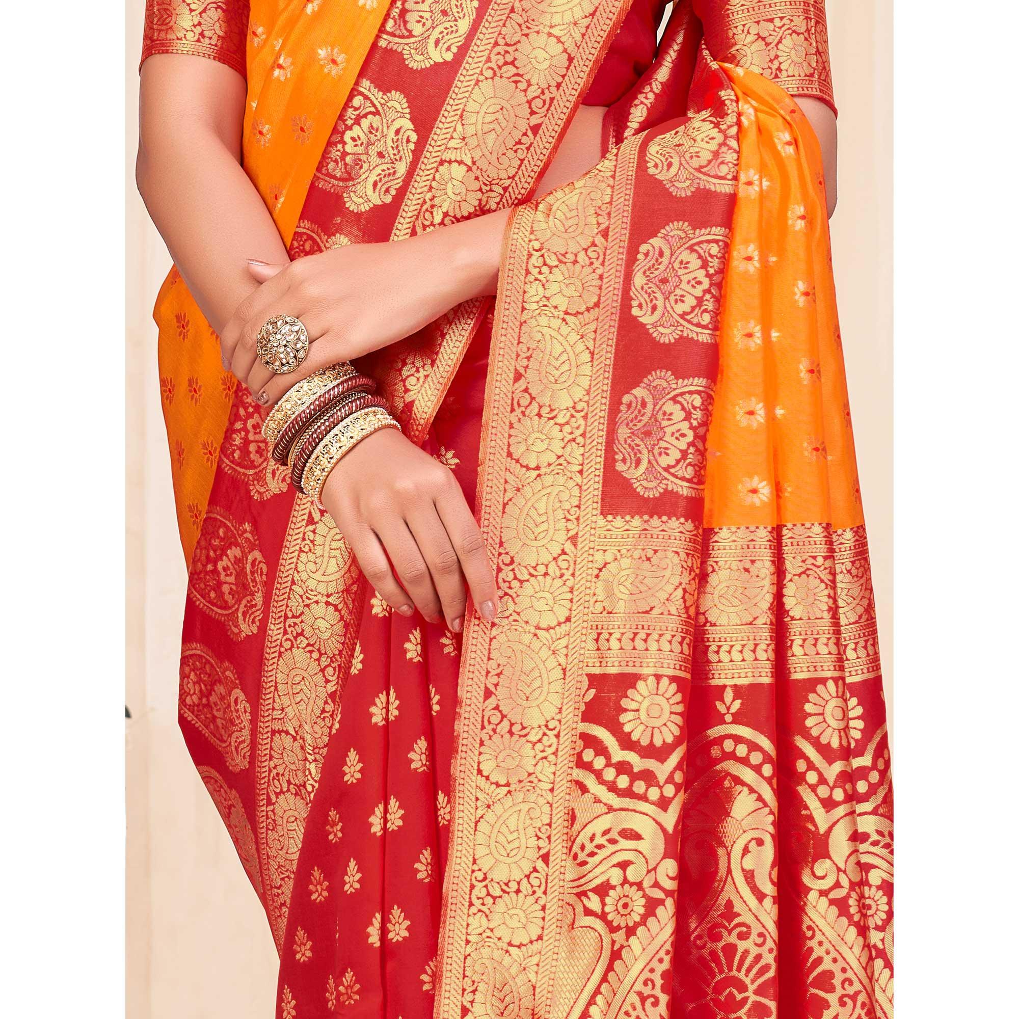 Orange Festive Wear Woven Banarasi Silk Saree - Peachmode