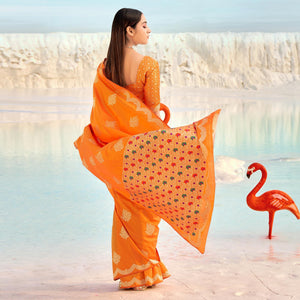 Orange Festive Wear Woven Banarasi Soft Silk Saree - Peachmode