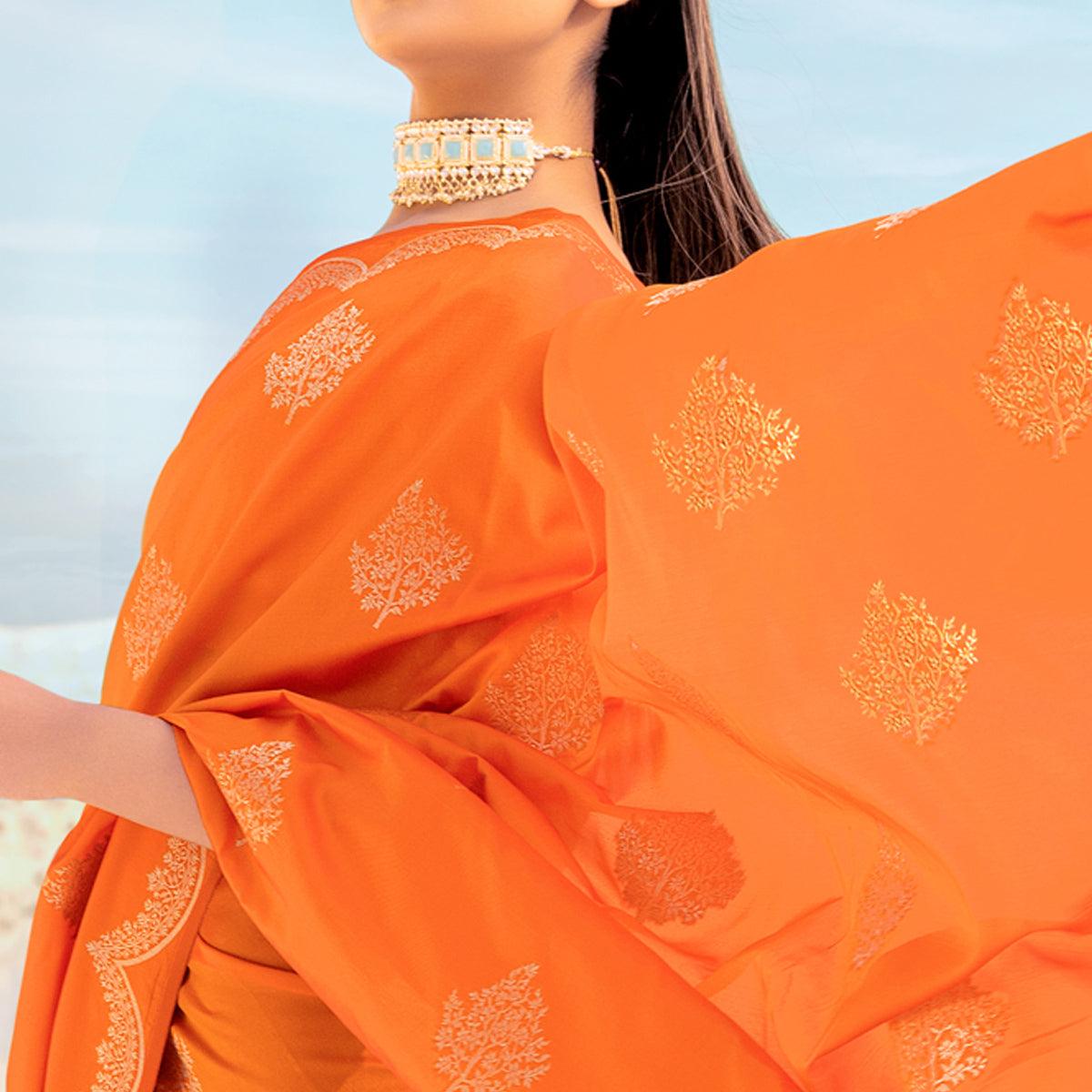 Orange Festive Wear Woven Banarasi Soft Silk Saree - Peachmode