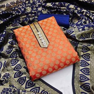 Orange Festive Wear Woven Chanderi Dress Material - Peachmode