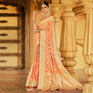 Orange Festive Wear Woven Cotton Handloom Saree - Peachmode
