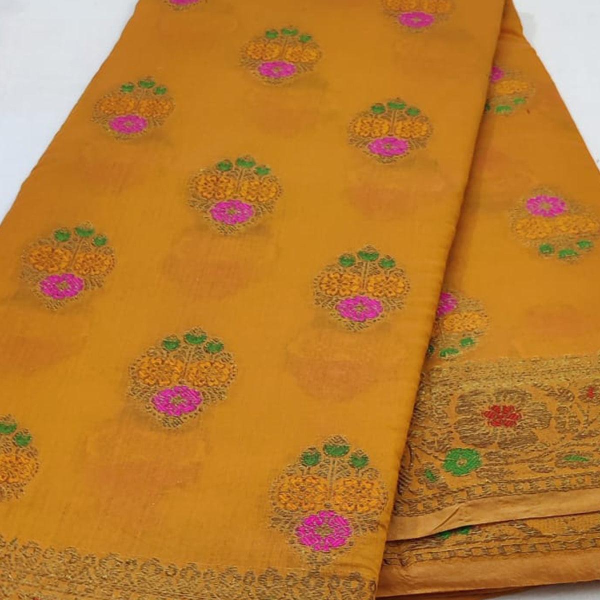 Orange Festive Wear Woven Cotton Saree With Meena Butta Pallu - Peachmode