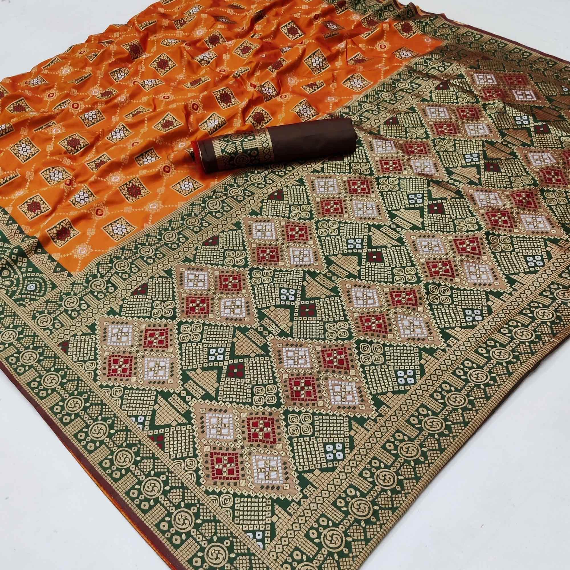 Orange Festive Wear Woven Heavy Silk Saree - Peachmode