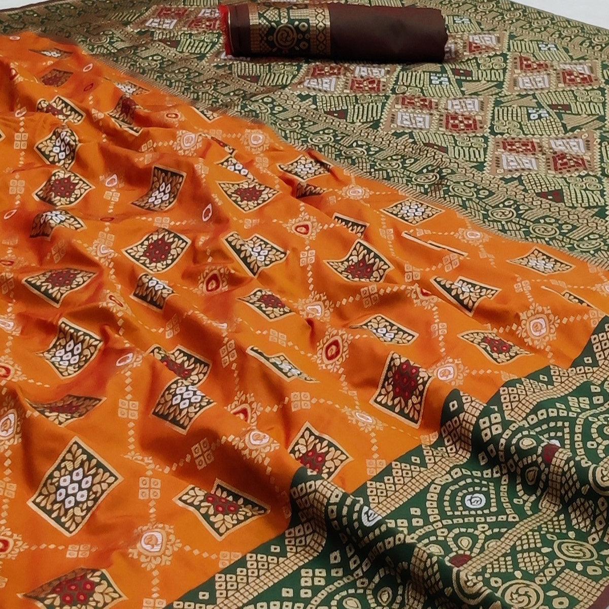 Orange Festive Wear Woven Heavy Silk Saree - Peachmode