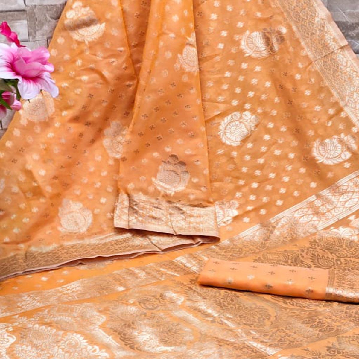 Orange Festive Wear Woven Jacquard Silk Saree - Peachmode