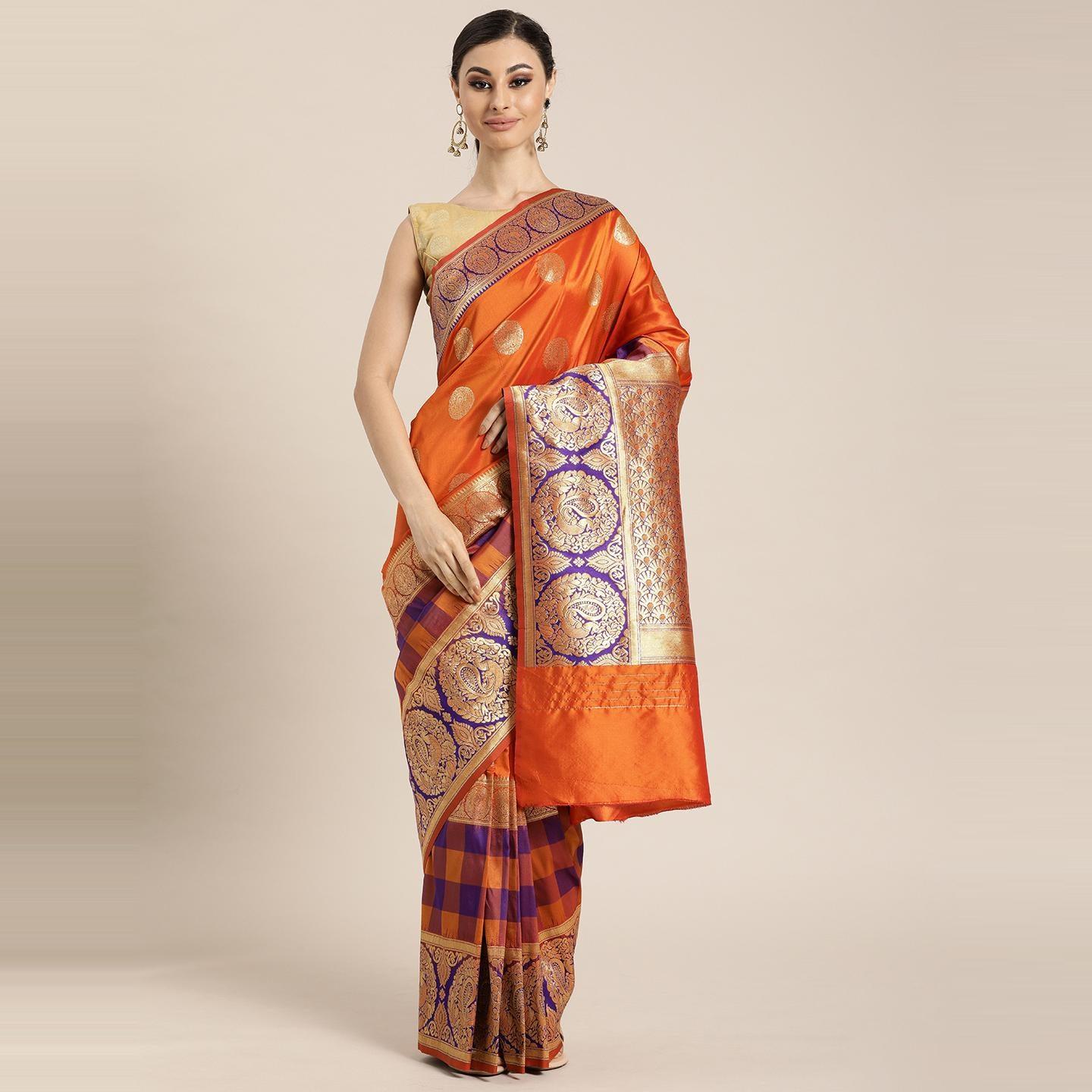 Orange Festive Wear Woven Kanjivaram Silk Saree - Peachmode