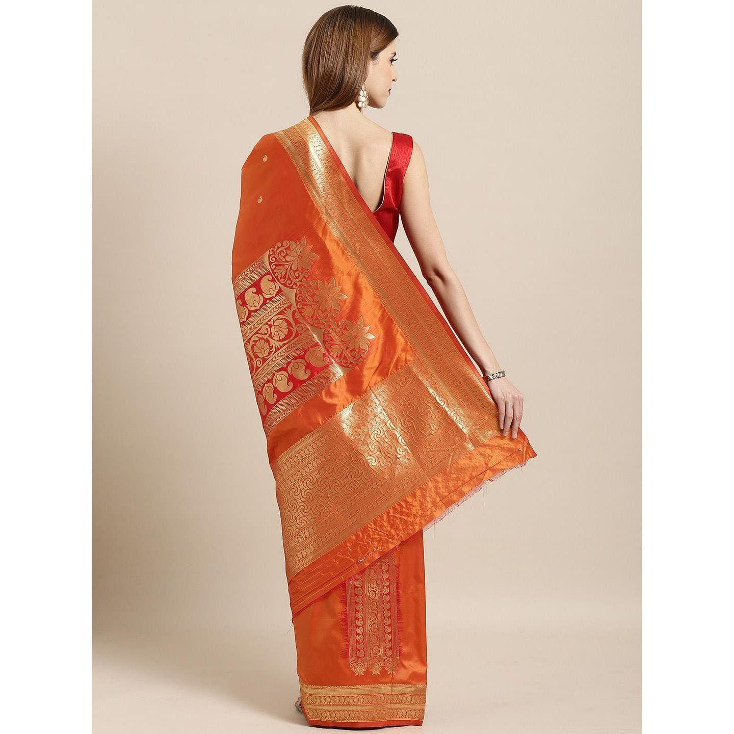 Orange Festive Wear Woven Kanjivaram Silk Saree - Peachmode