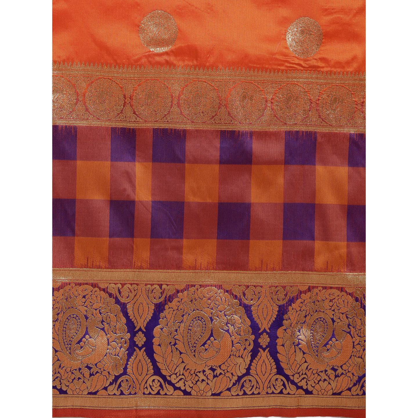 Orange Festive Wear Woven Kanjivaram Silk Saree - Peachmode
