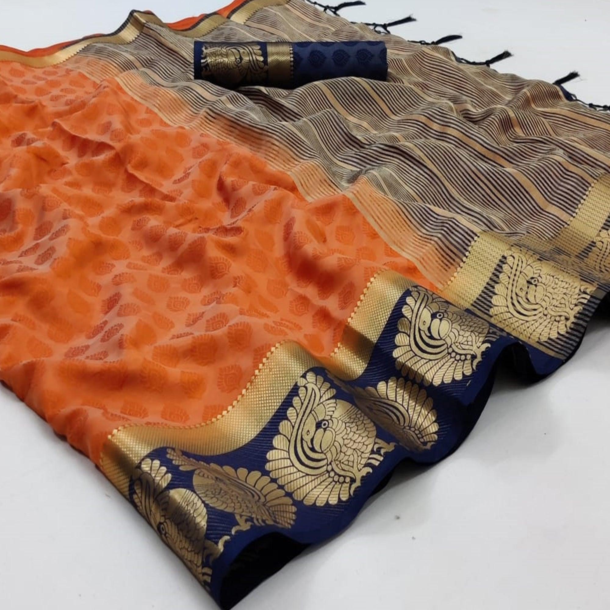 Orange Festive Wear Woven Kanjiwaram Art Silk  Saree - Peachmode