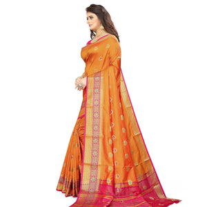 Orange Festive Wear Woven Maithili Silk Saree - Peachmode
