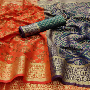 Orange Festive Wear Woven Patola Silk Saree - Peachmode