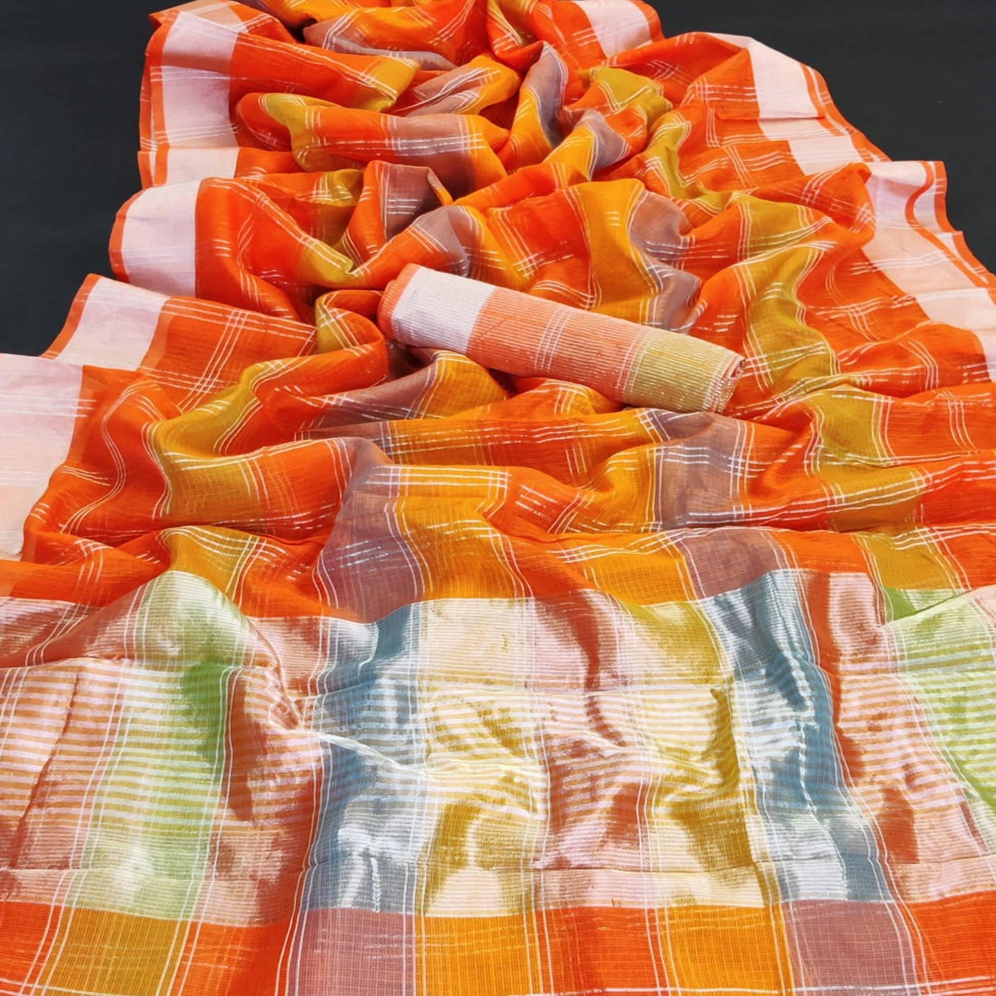 Orange Festive Wear Woven Silk Border Saree - Peachmode