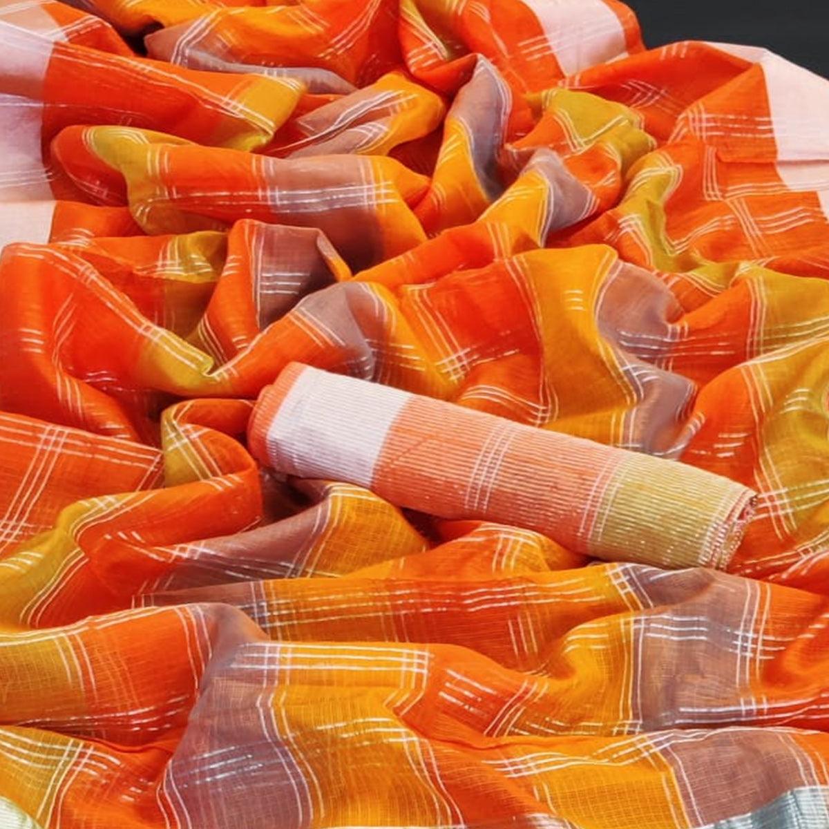Orange Festive Wear Woven Silk Border Saree - Peachmode