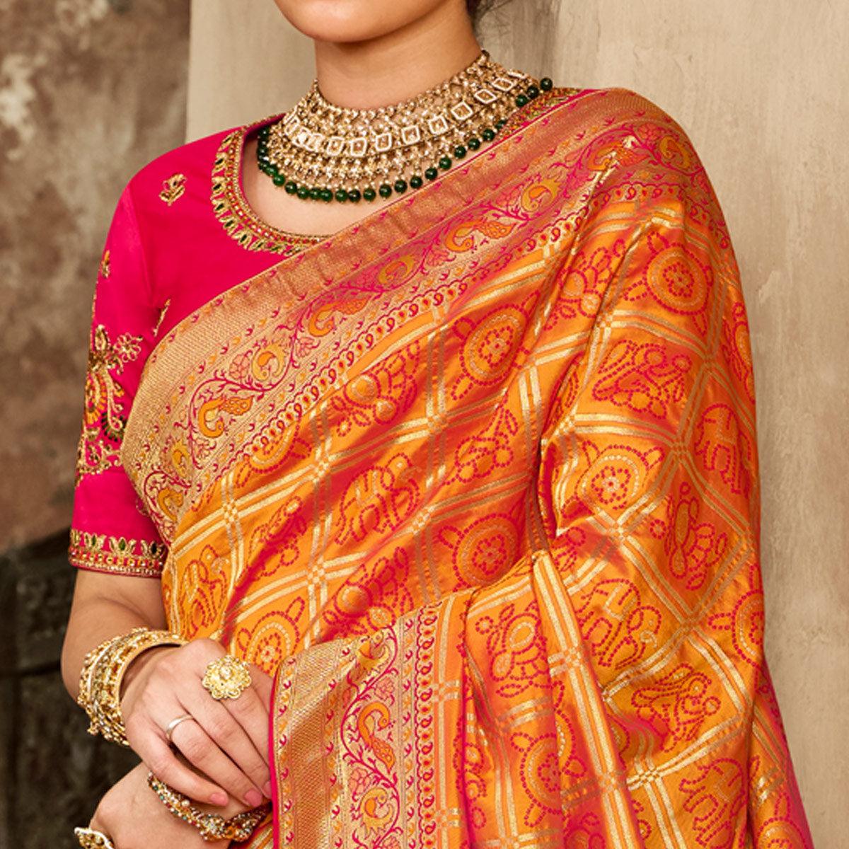 Orange Festive Wear Woven Silk Saree - Peachmode