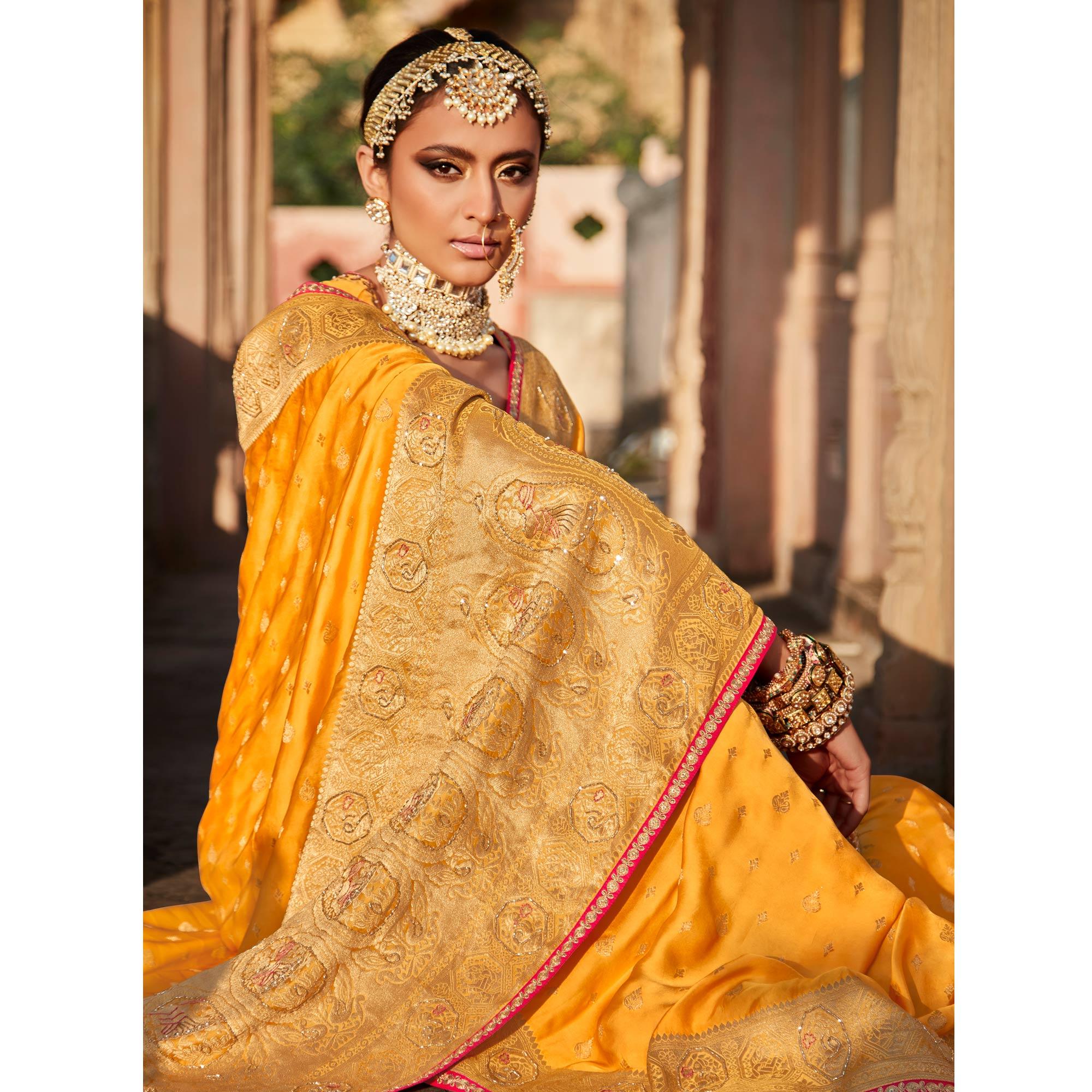 Orange Festive Wear Woven Silk Saree - Peachmode