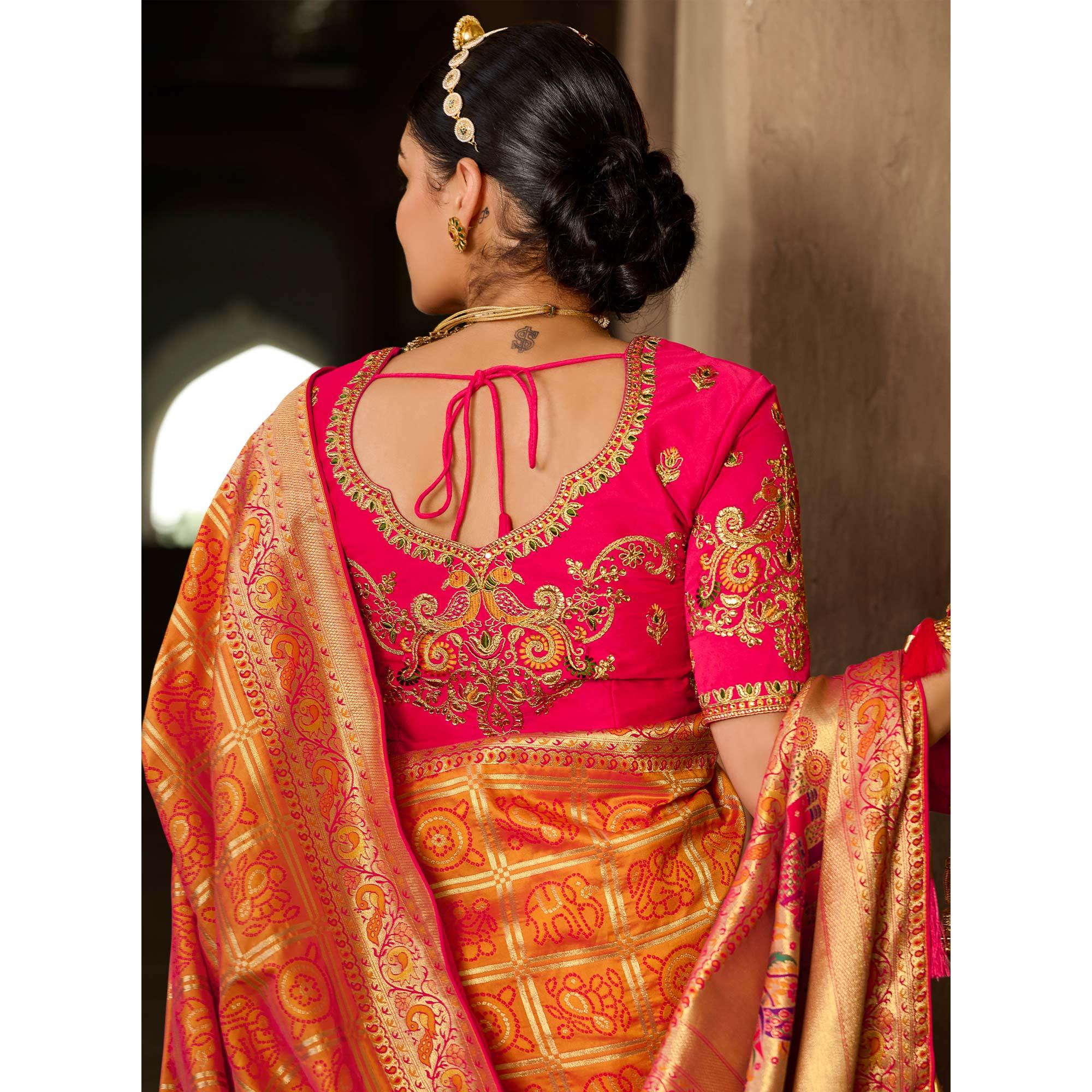 Orange Festive Wear Woven Silk Saree - Peachmode