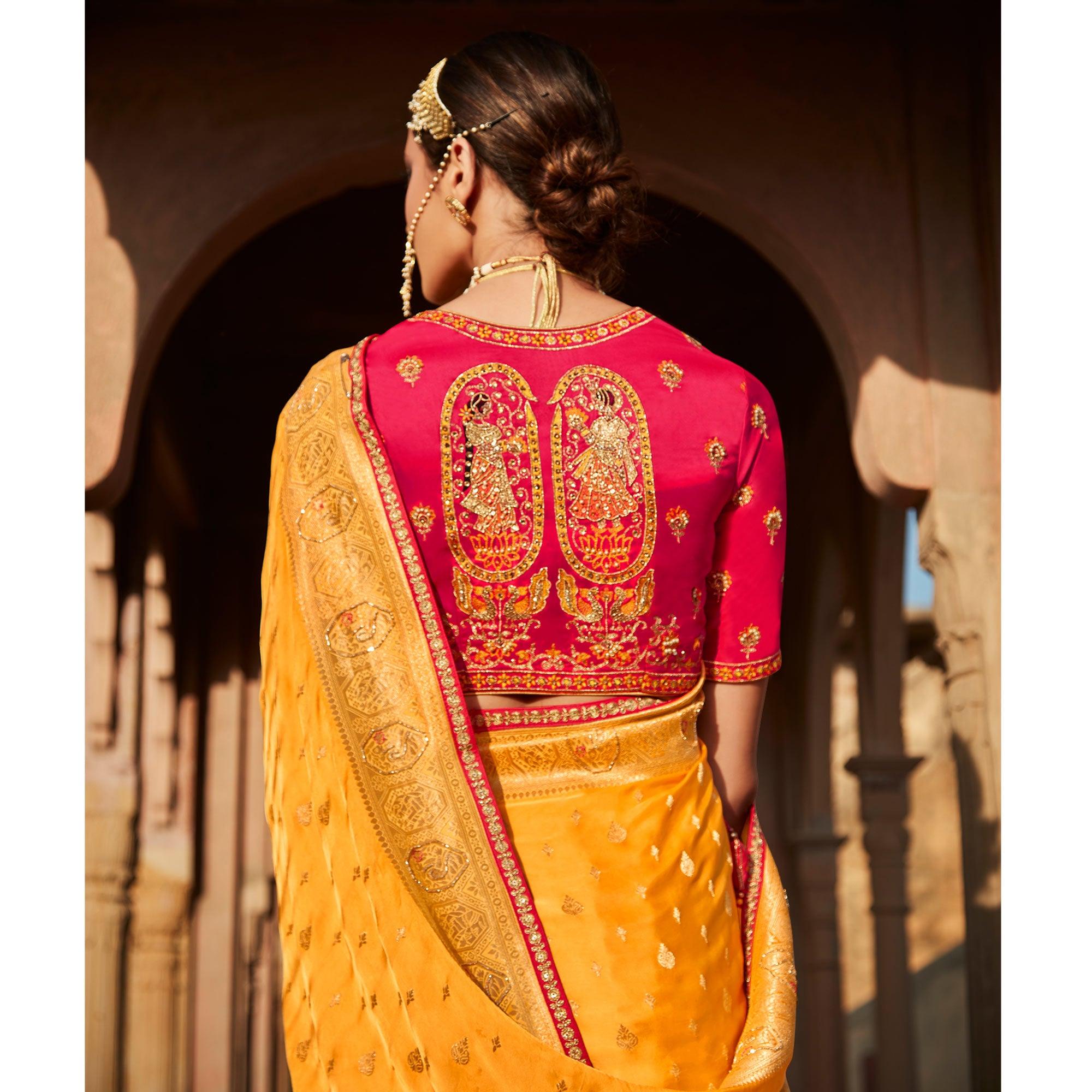 Orange Festive Wear Woven Silk Saree - Peachmode