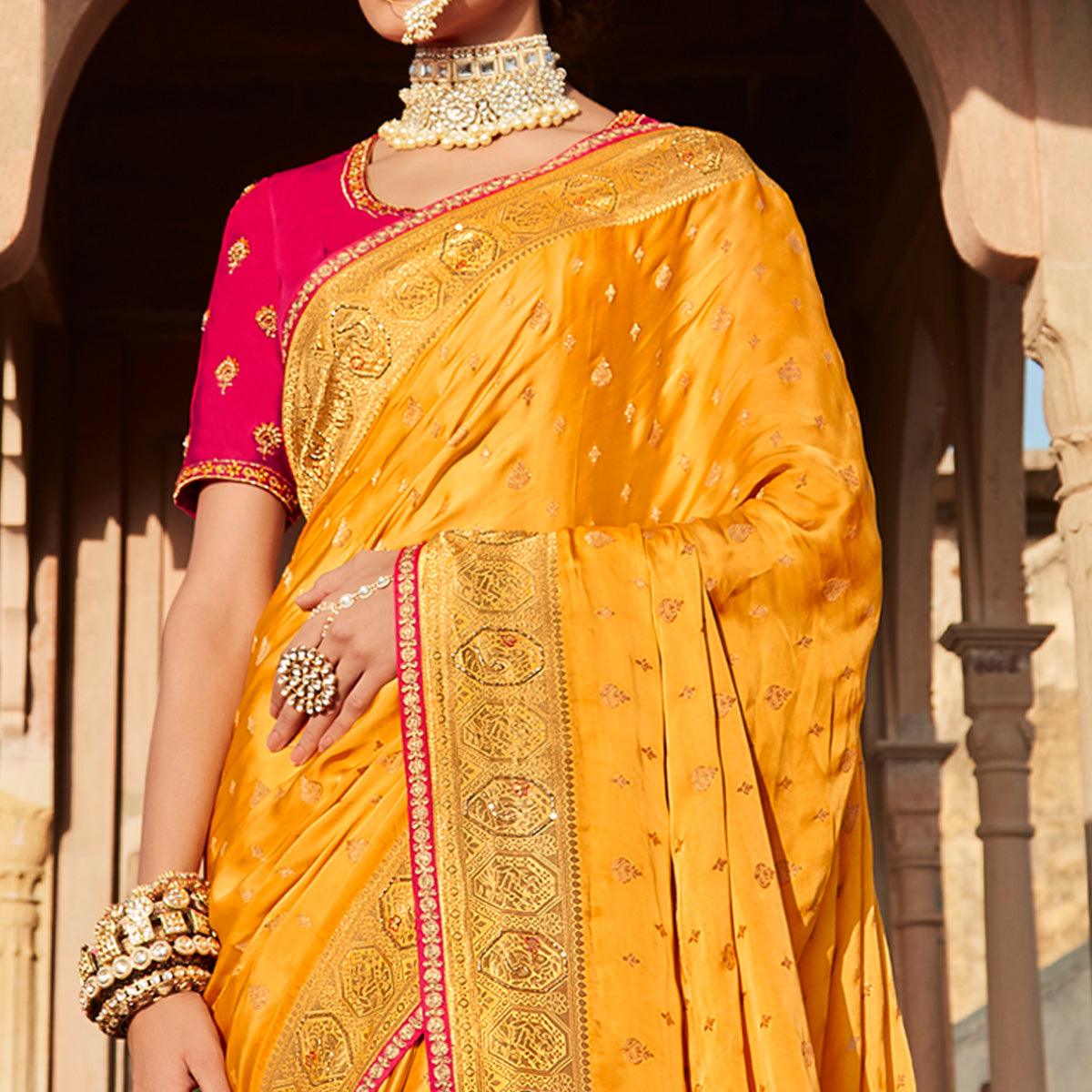 Orange Festive Wear Woven Silk Saree - Peachmode