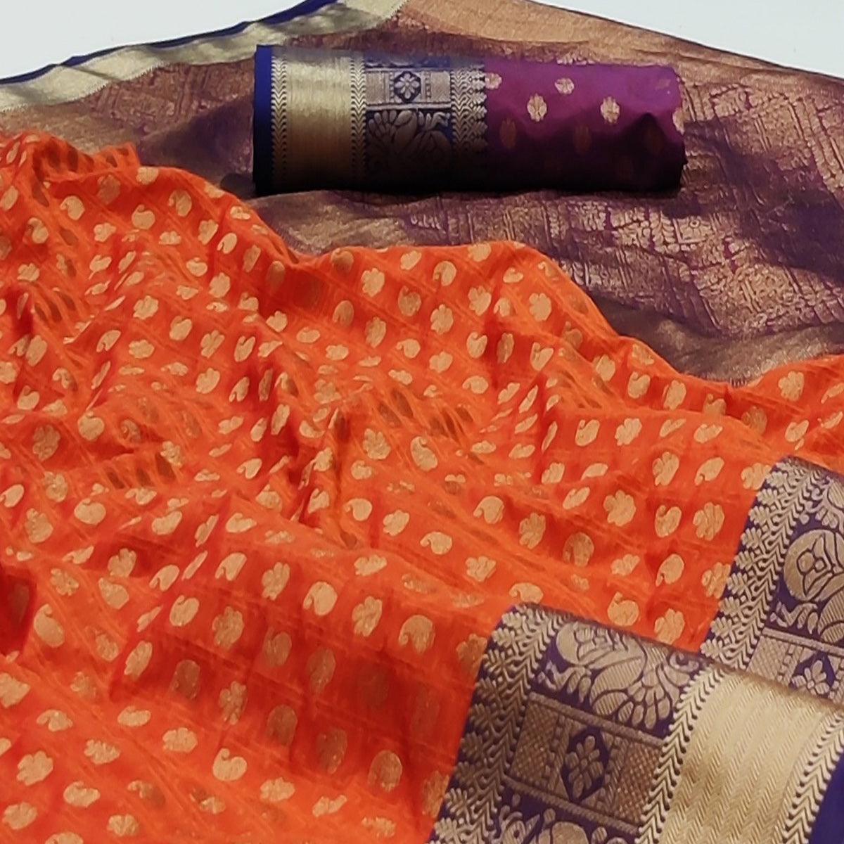 Orange Festive Wear Woven Silk Saree With Jacquard Border - Peachmode
