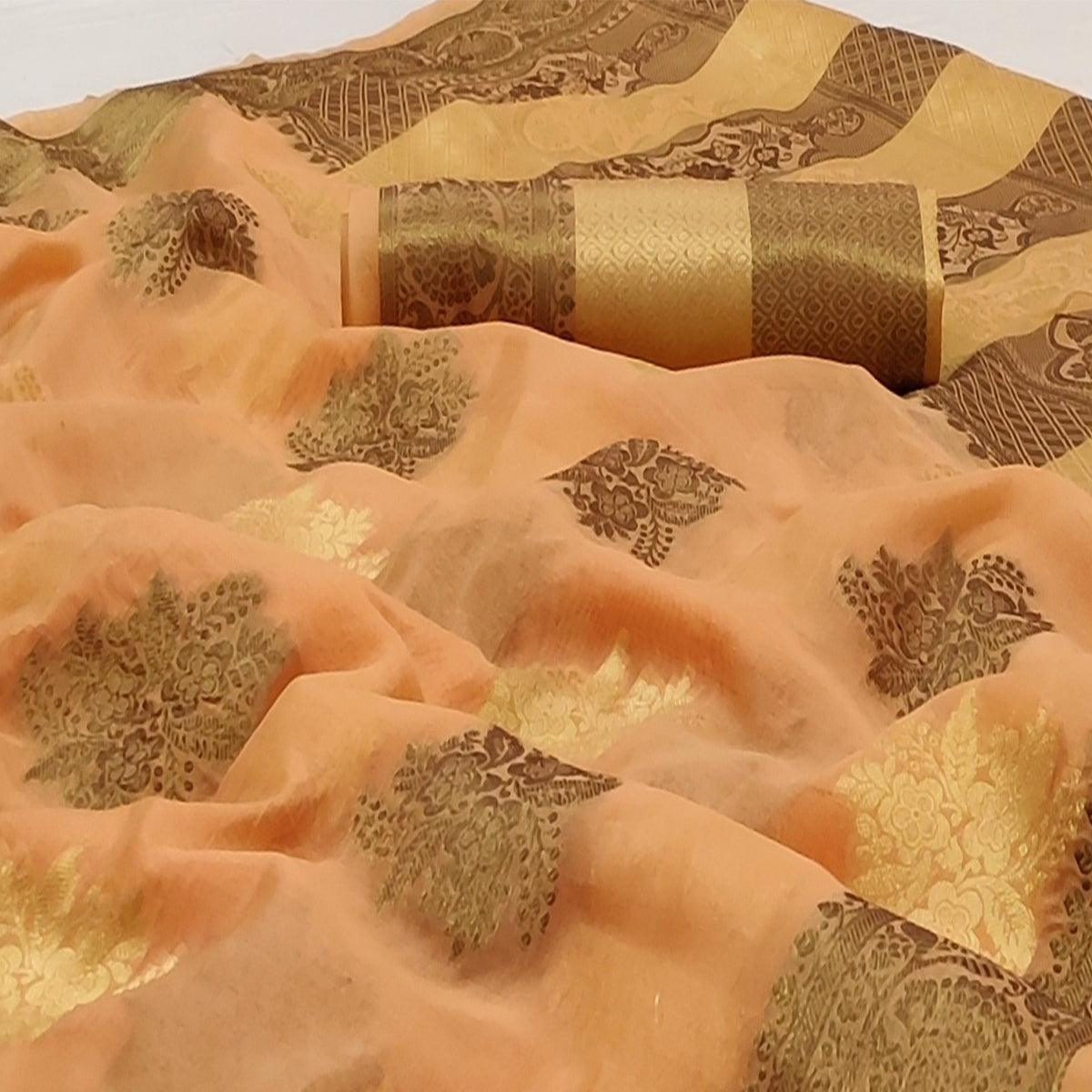 Orange Festive Wear Woven Soft Organza Saree - Peachmode