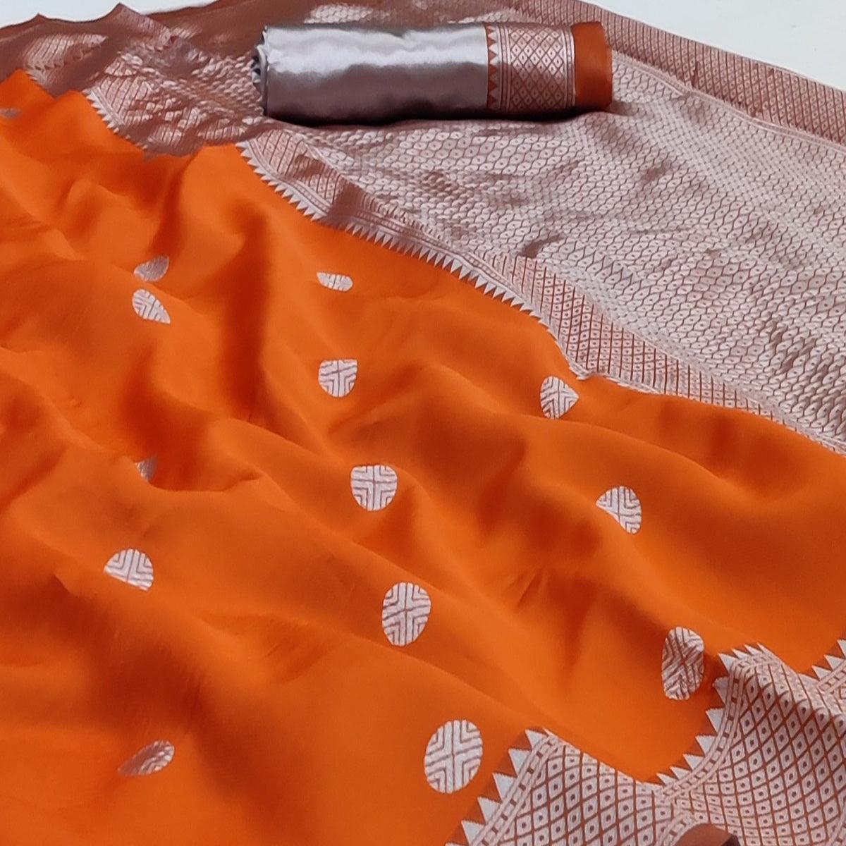 Orange Festive Wear Zari Woven Soft Silk Saree - Peachmode