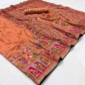 Orange Kalamkari Woven Chanderi Saree - Peachmode
