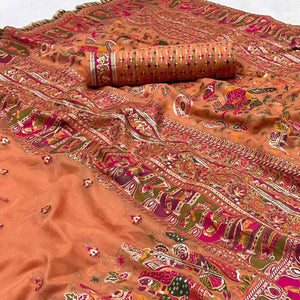 Orange Kalamkari Woven Chanderi Saree - Peachmode