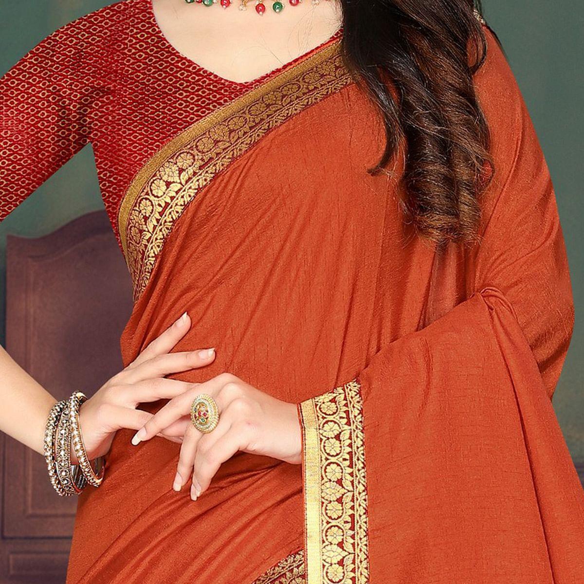 Orange Party Wear Lace With Stone Work Silk Saree - Peachmode