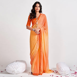 Orange Partywear Sequence Foil Printed Georgette Saree - Peachmode