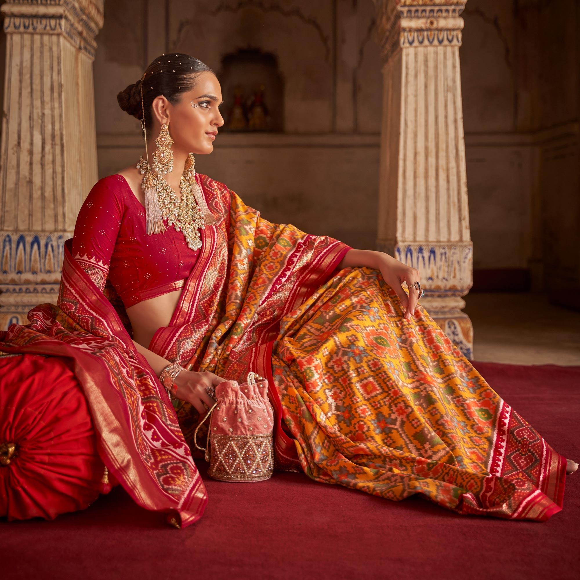 Orange Patola Printed Art Silk Saree - Peachmode