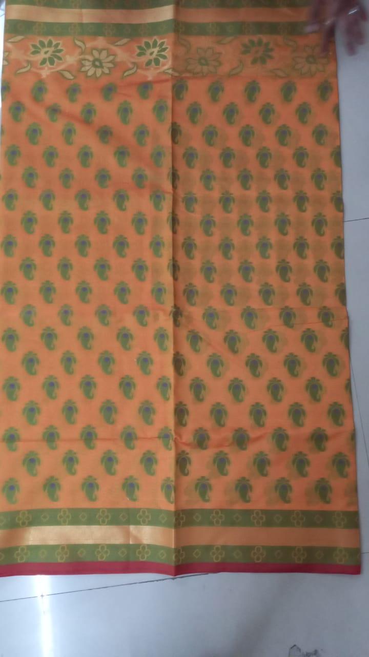 Orange Printed Banarasi Silk Saree - Peachmode
