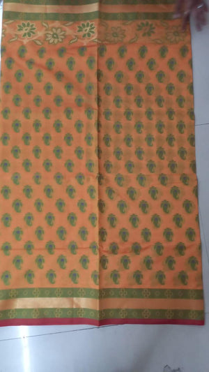Orange Printed Banarasi Silk Saree - Peachmode