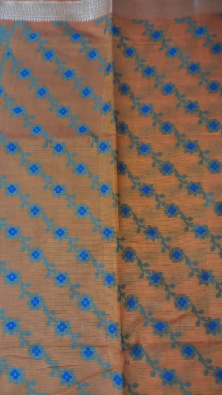 Orange Printed Banarasi Silk Saree - Peachmode