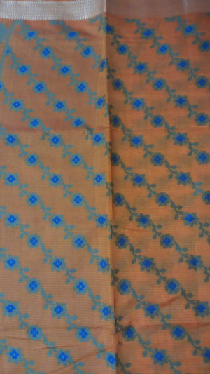 Orange Printed Banarasi Silk Saree - Peachmode