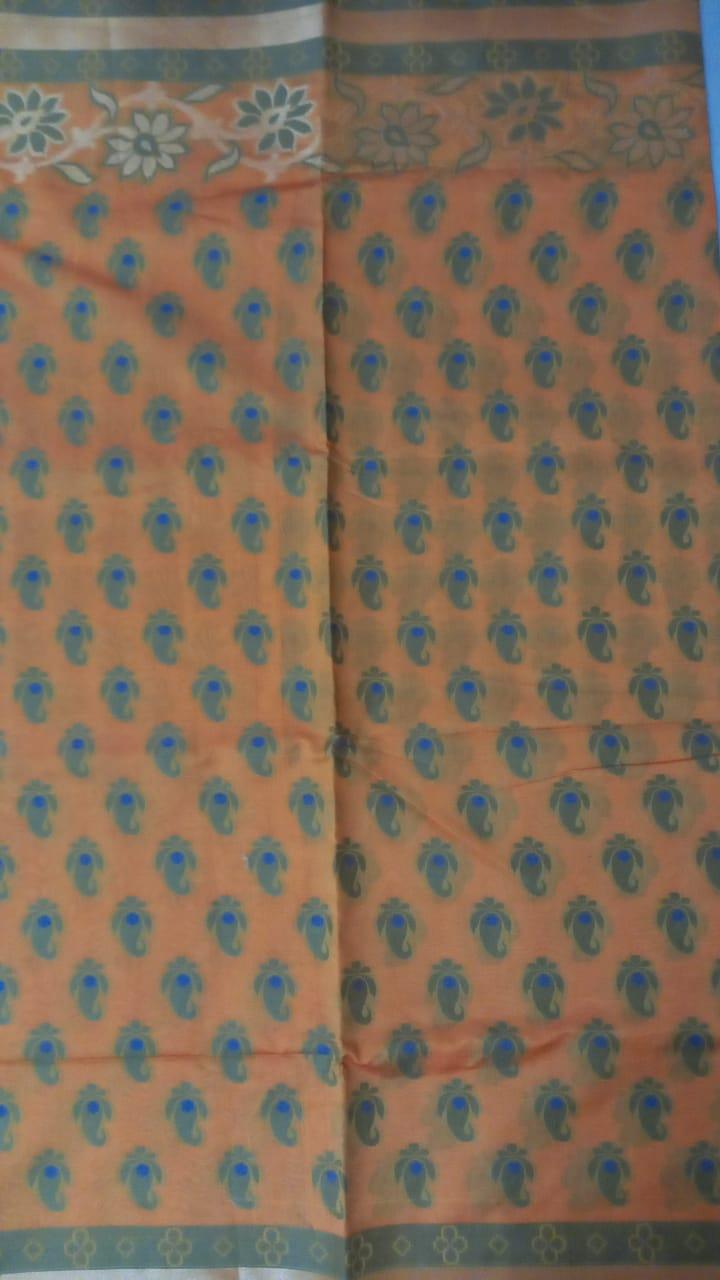 Orange Printed Banarasi Silk Saree - Peachmode
