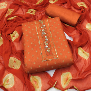 Orange Printed Pure Cotton Dress Material - Peachmode
