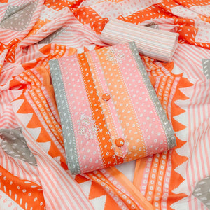 Orange Printed With Floral Embroidered Pure Cotton Dress Material - Peachmode