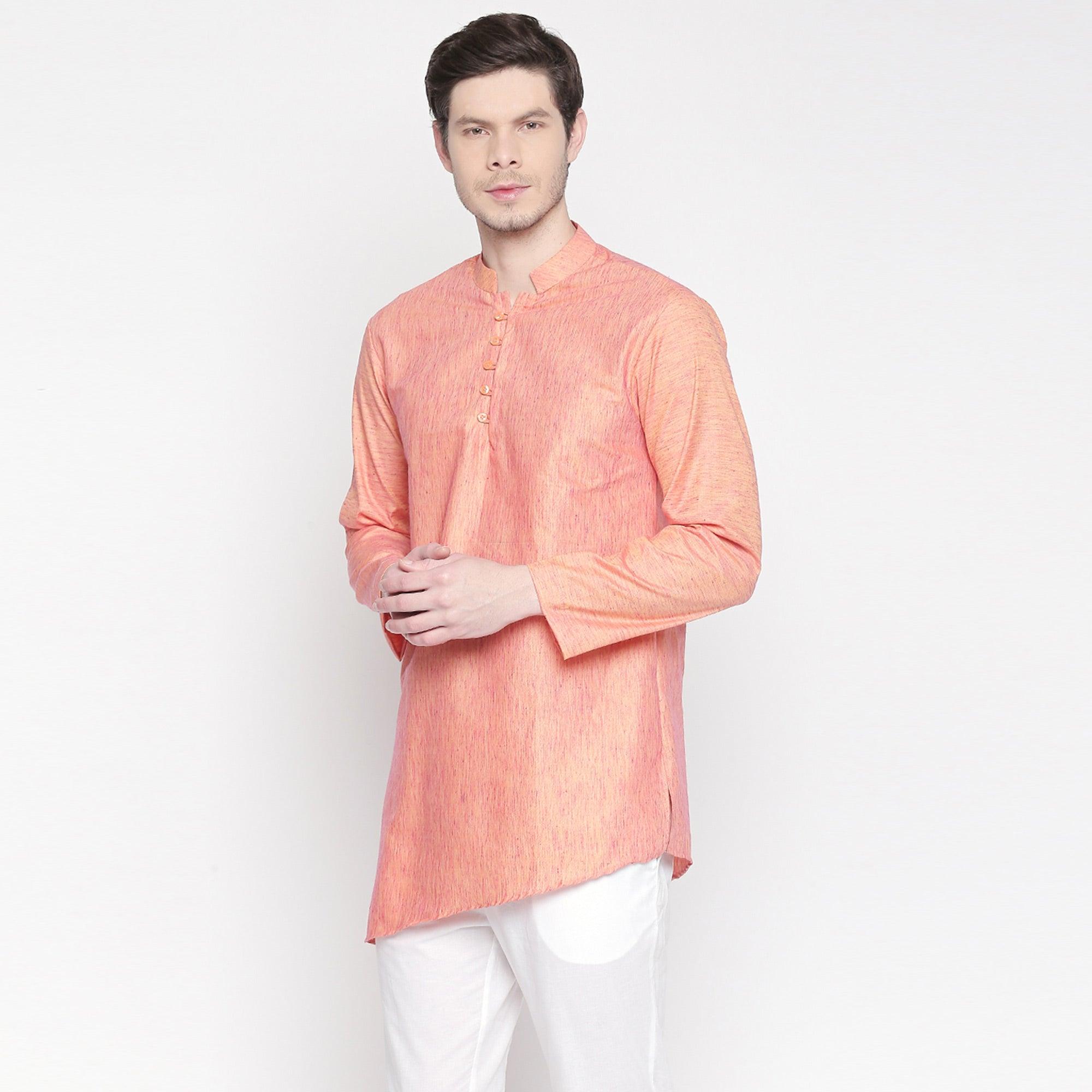 Orange Solid Pure Cotton Short Kurta - Peachmode