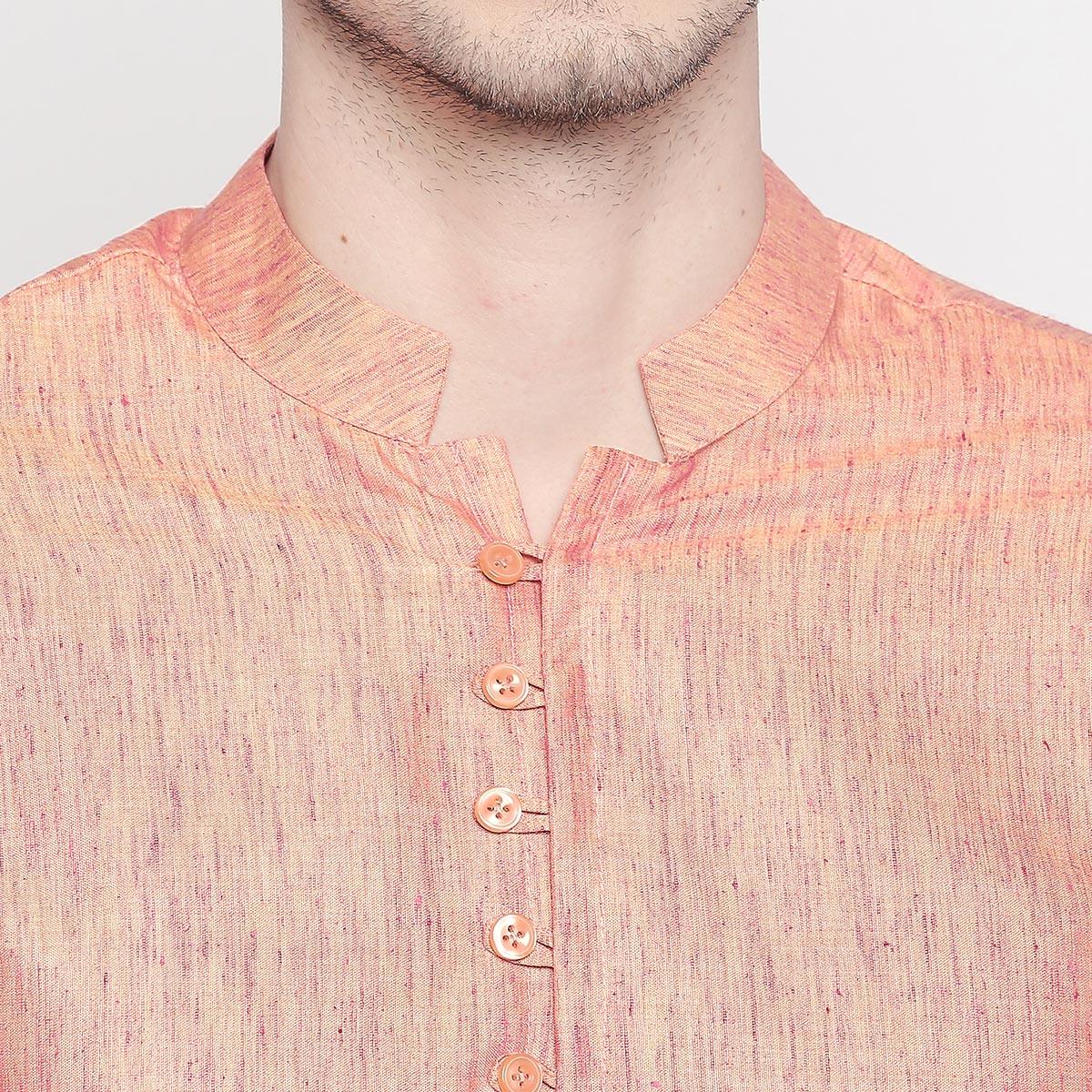 Orange Solid Pure Cotton Short Kurta - Peachmode