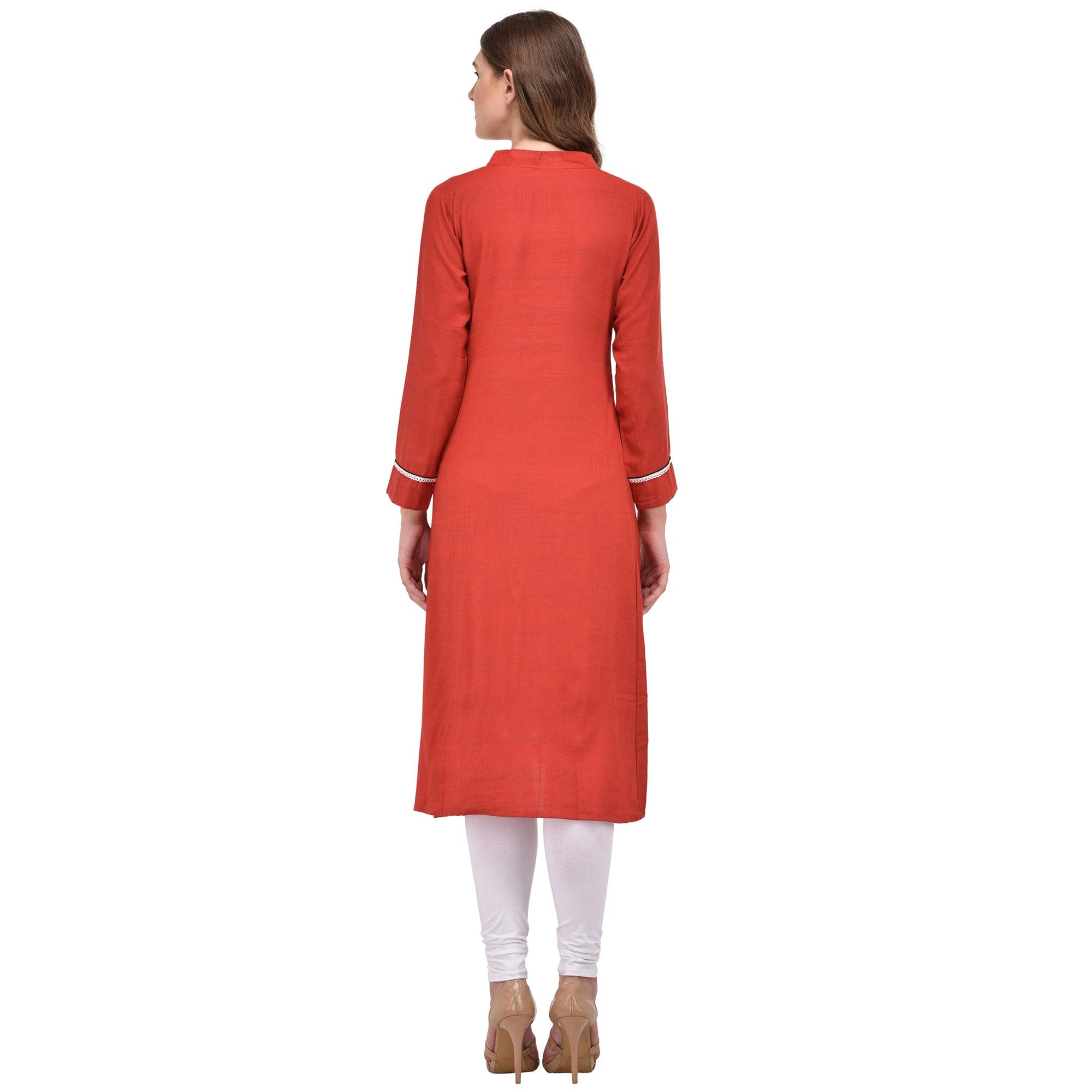 Orange Solid Rayon Kurti - Peachmode