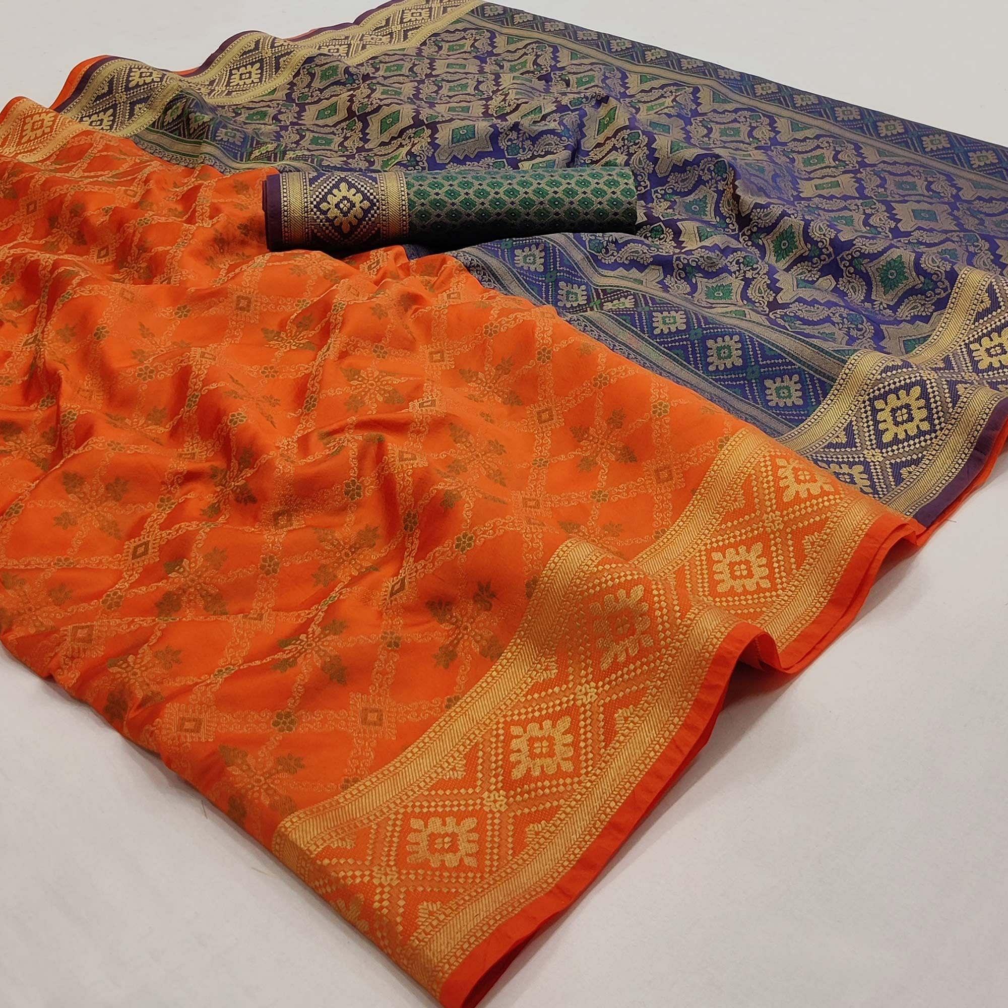 Orange Woven Art Silk Saree - Peachmode