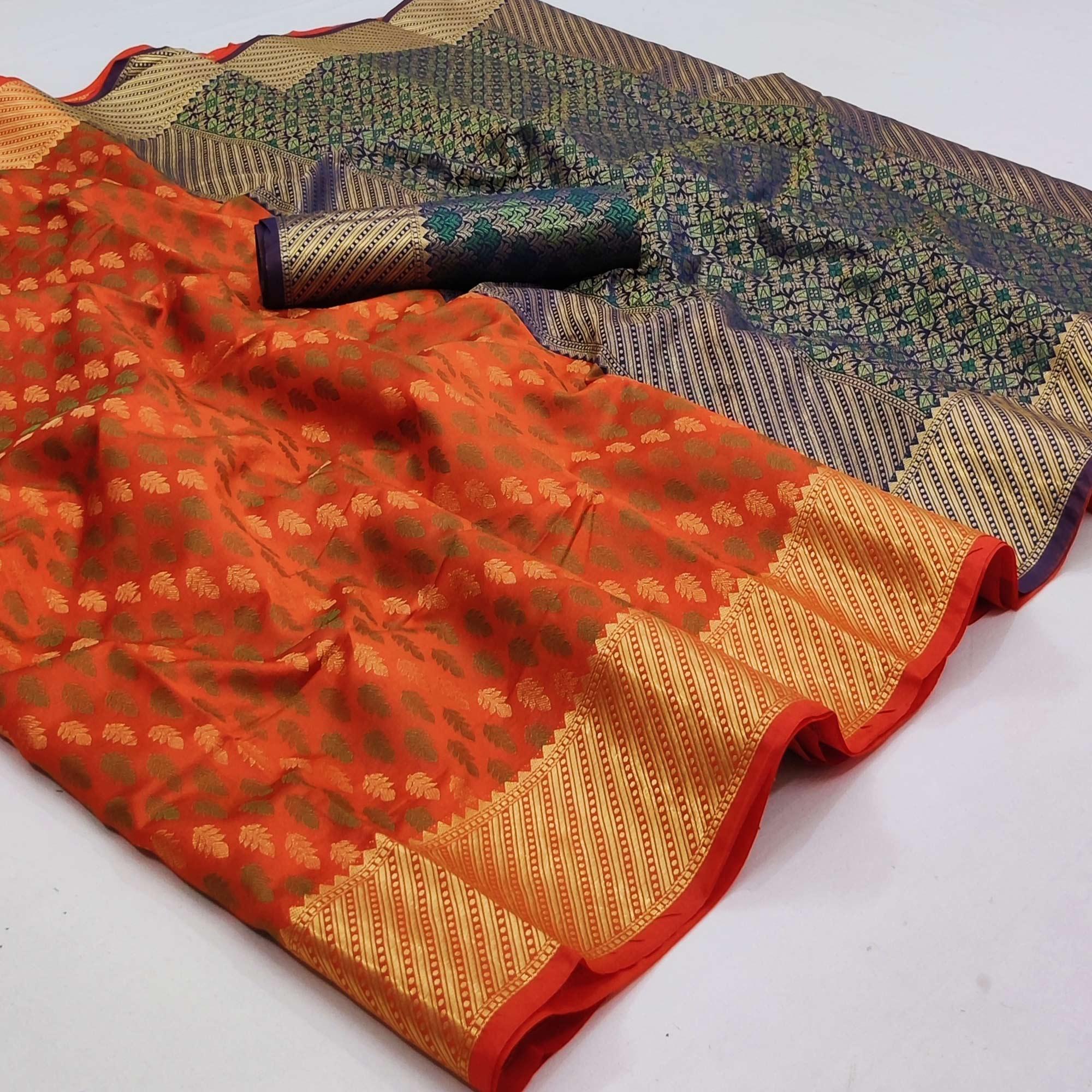 Orange Woven Art Silk Saree - Peachmode