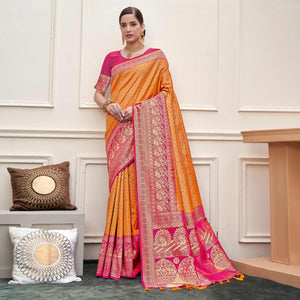 Orange Woven Art Silk Saree - Peachmode