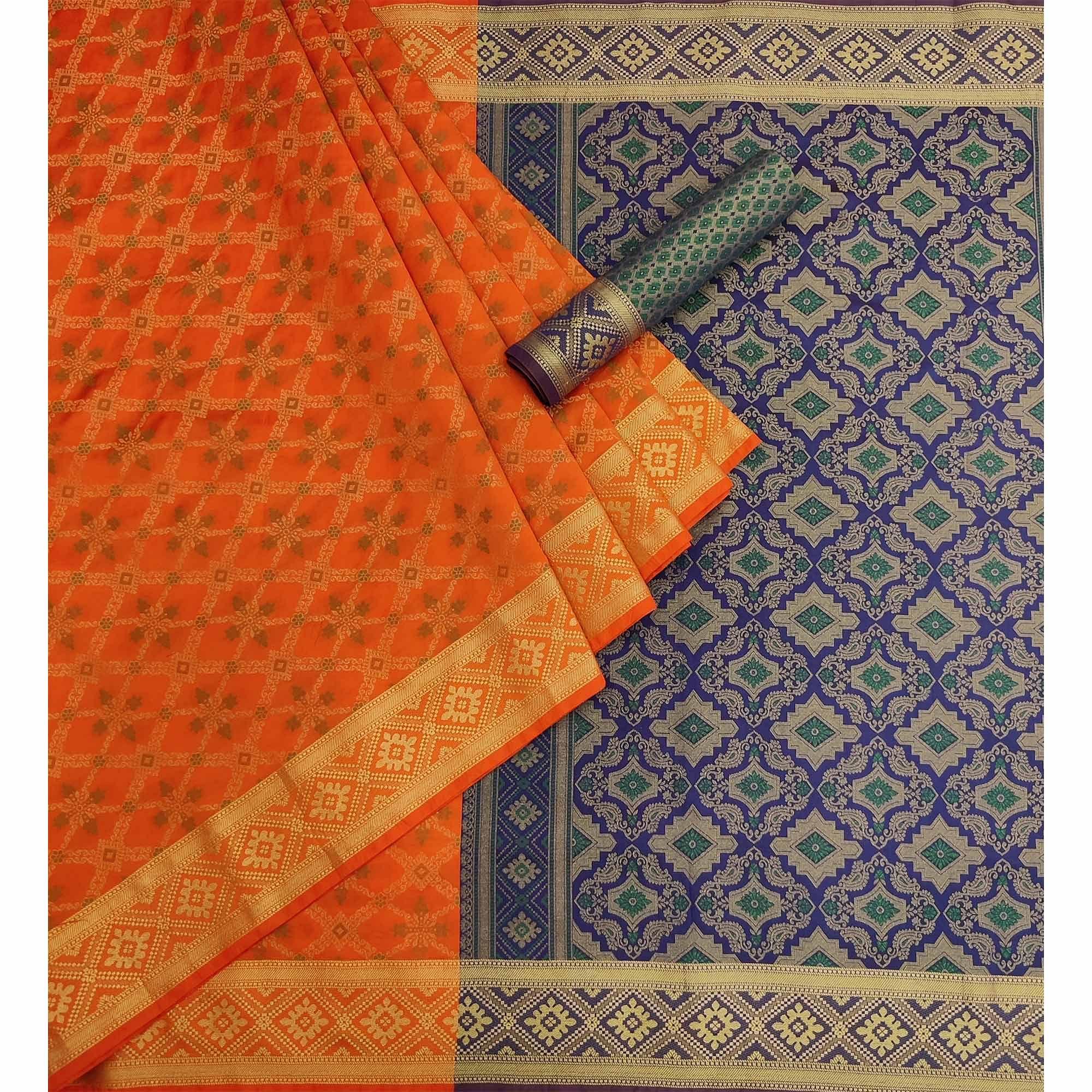 Orange Woven Art Silk Saree - Peachmode