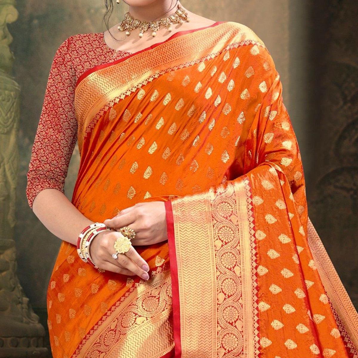Orange Woven Art Silk Saree - Peachmode