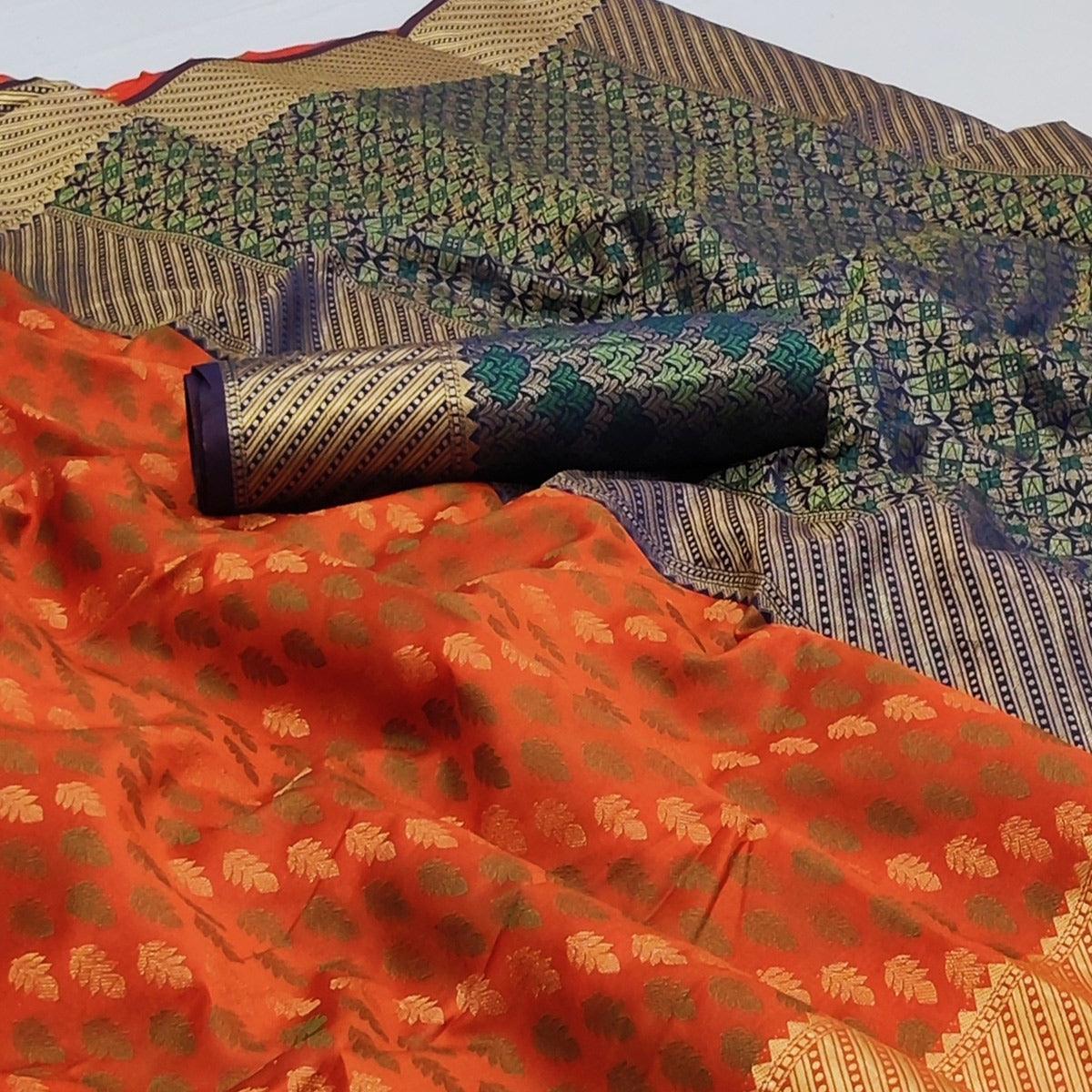 Orange Woven Art Silk Saree - Peachmode