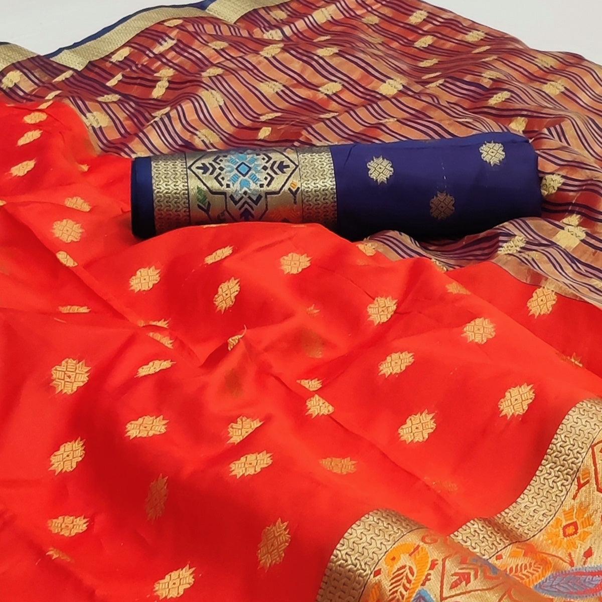 Orange Woven Art Silk Saree - Peachmode