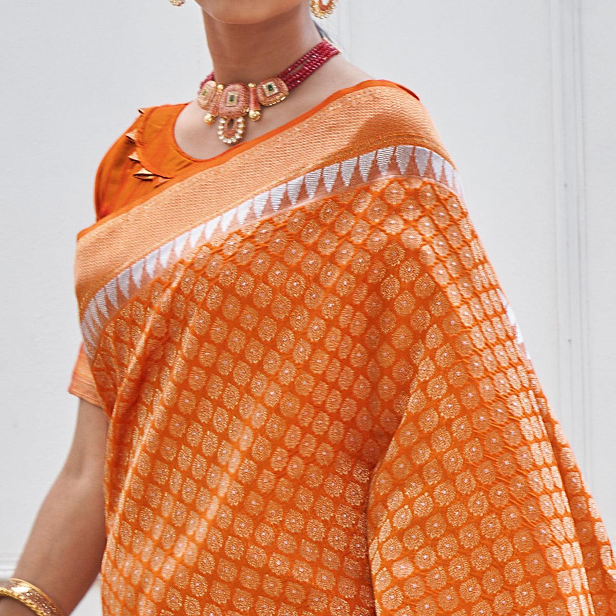 Orange Woven Art Silk Saree - Peachmode