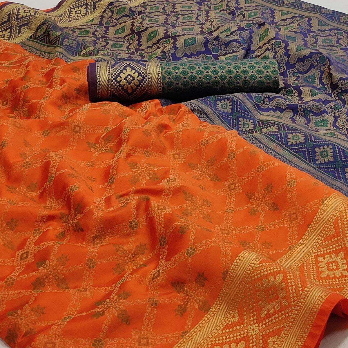 Orange Woven Art Silk Saree - Peachmode